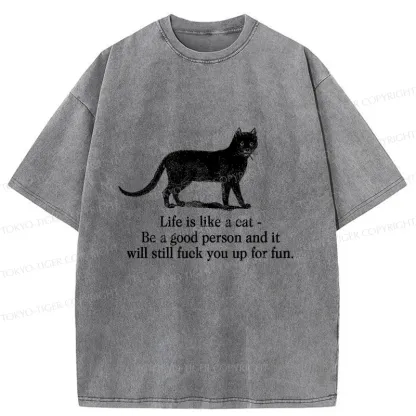 Tokyo-Tiger Life Is Like A Cat Washed T-Shirt