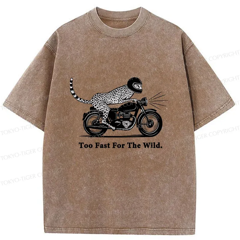 Tokyo-Tiger Cheetah Riding A Motorcycle Washed T-Shirt