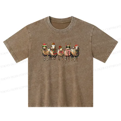 Tokyo-Tiger Christmas Sheep Kids Washed T-Shirt