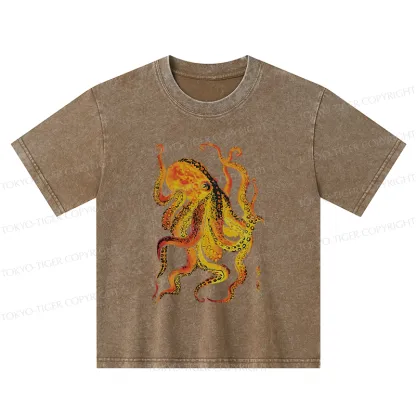Tokyo-Tiger Deep Sea Gorgeous Octopus Kids Washed T-Shirt