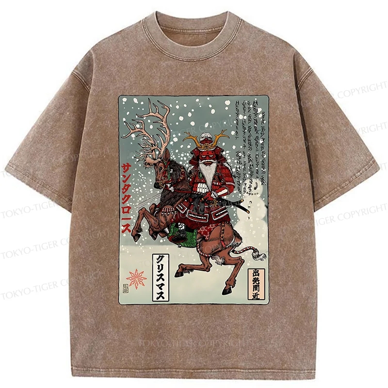 Tokyo-Tiger Ukiyo-e Santa Claus Washed T-Shirt