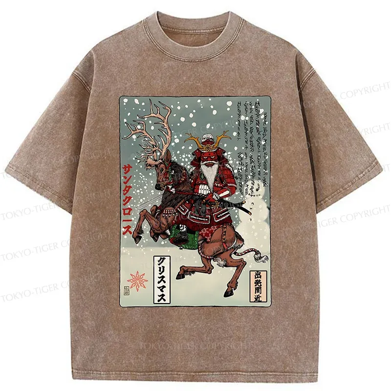 Tokyo-Tiger Ukiyo-e Santa Claus Washed T-Shirt