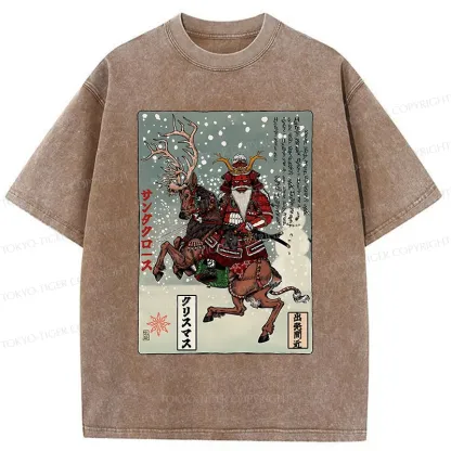 Tokyo-Tiger Ukiyo-e Santa Claus Washed T-Shirt