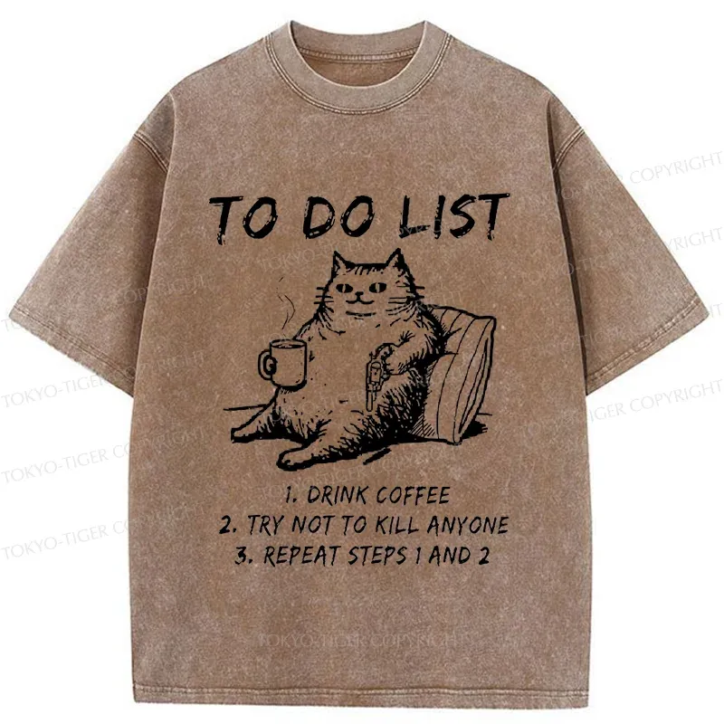 Tokyo-Tiger Cat's To-Do List Washed T-Shirt