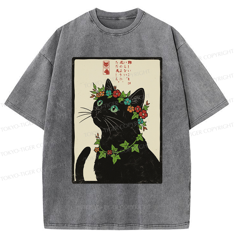 Tokyo-Tiger The Flower-Crowned Cat Washed T-Shirt