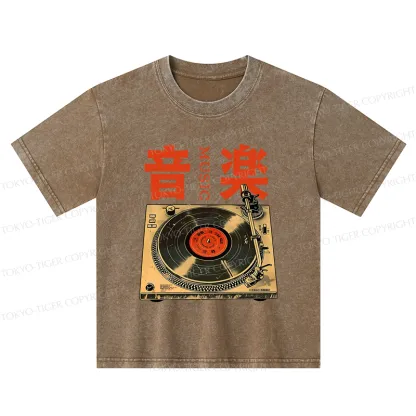 Tokyo-Tiger Retro Music Record Player Kids Washed T-Shirt