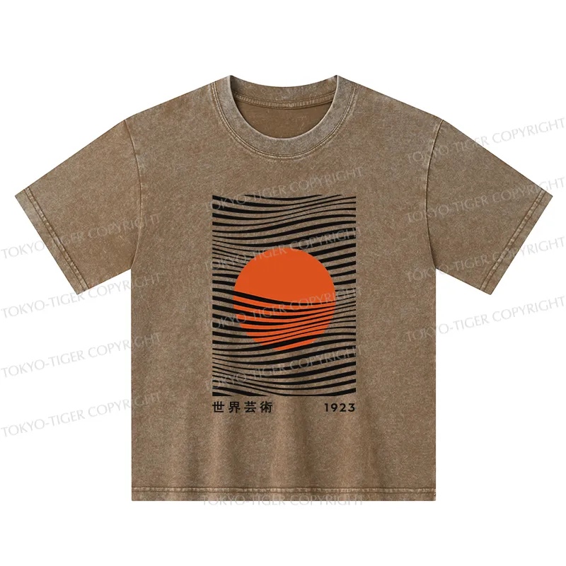 Tokyo-Tiger Minimalist Art Sun Kids Washed T-Shirt