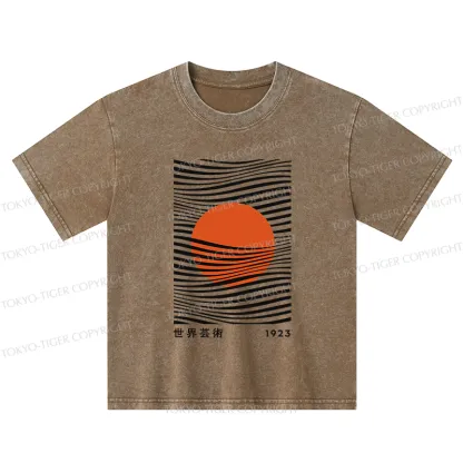 Tokyo-Tiger Minimalist Art Sun Kids Washed T-Shirt