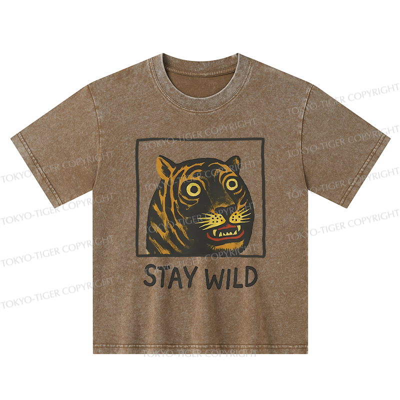 Tokyo-Tiger Silly And Cute Tiger Kids Washed T-Shirt