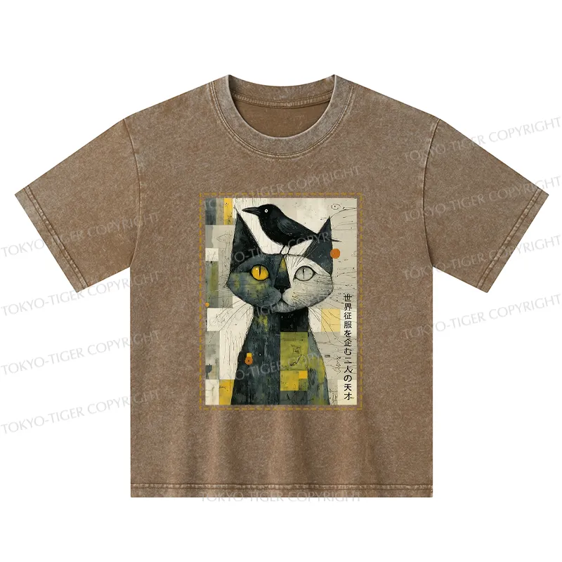 Tokyo-Tiger The Cat And The Crow Are Planning To Rule The World Kids Washed T-Shirt