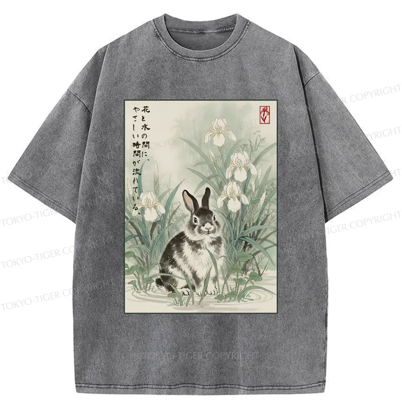 Tokyo-Tiger Little Rabbit Beneath the Blooming Irises Washed T-Shirt