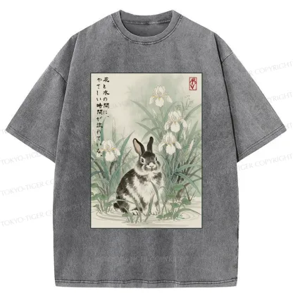 Tokyo-Tiger Little Rabbit Beneath the Blooming Irises Washed T-Shirt