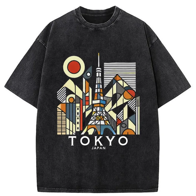 Tokyo-Tiger Tokyo 3D Architecture Washed T-Shirt