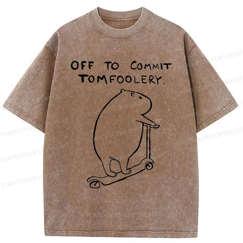 Tokyo-Tiger Capybara Is Ready To Do Something Bad Washed T-Shirt