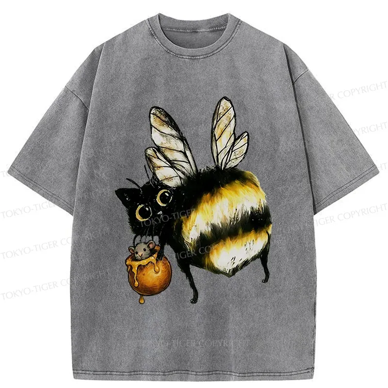 Tokyo-Tiger Cute Catbee Butt Washed T-Shirt