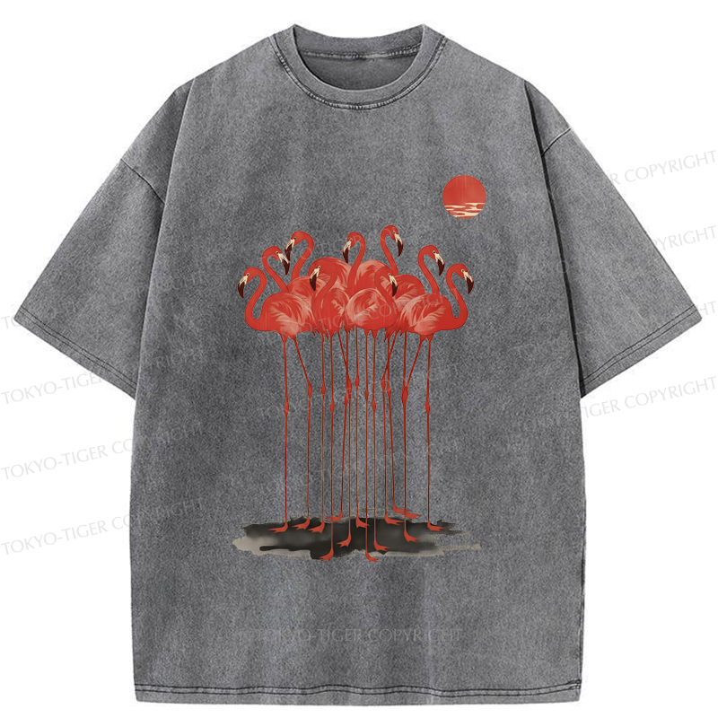 Tokyo-Tiger Flamingos at Dusk Washed T-Shirt
