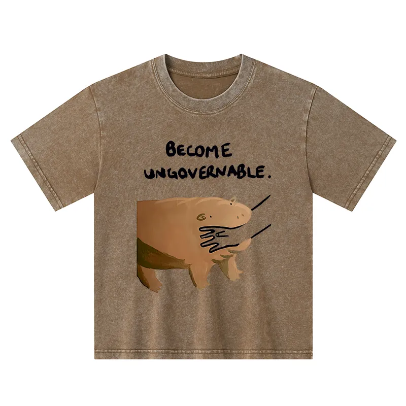 Tokyo-Tiger Moo Deng Bites Someone's Arm Kids Washed T-Shirt