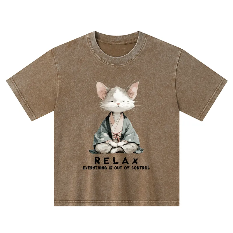 Tokyo-Tiger Zen Cat Relaxation，Everything's Out Of Control Kids Washed T-Shirt