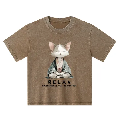 Tokyo-Tiger Zen Cat Relaxation，Everything's Out Of Control Kids Washed T-Shirt