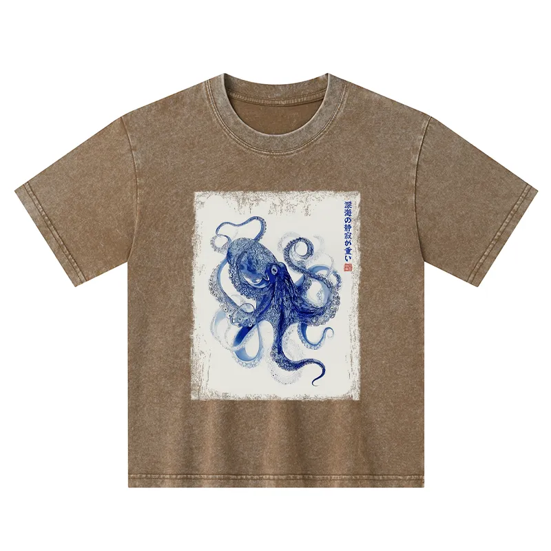 Tokyo-Tiger In The Deep: The Octopus’s Journey Kids Washed T-Shirt