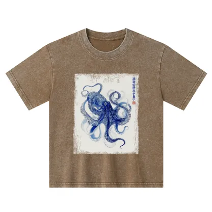 Tokyo-Tiger In The Deep: The Octopus’s Journey Kids Washed T-Shirt