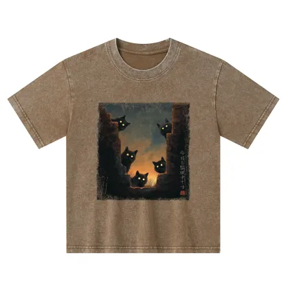 Tokyo-Tiger Five Cats Are Watching You Today Kids Washed T-Shirt