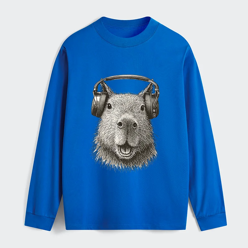 Tokyo-Tiger Capybara Listening To Music Classic Long Sleeve T-Shirt