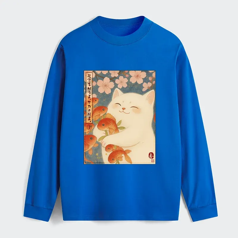 Tokyo-Tiger Funny Ukiyoe Cat and Fish Flower Classic Long Sleeve T-Shirt