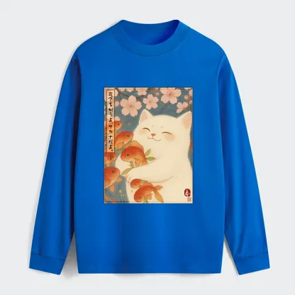 Tokyo-Tiger Funny Ukiyoe Cat and Fish Flower Classic Long Sleeve T-Shirt