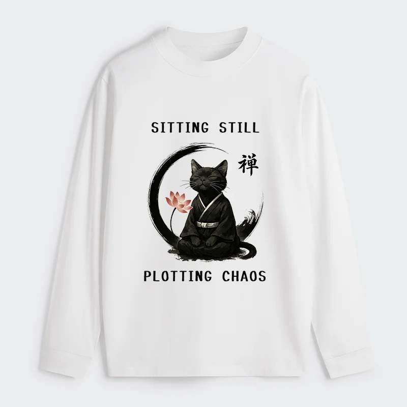 Tokyo-Tiger Sitting Still  Plotting Chaos Calming Zen Cat Funny Classic Long Sleeve T-Shirt