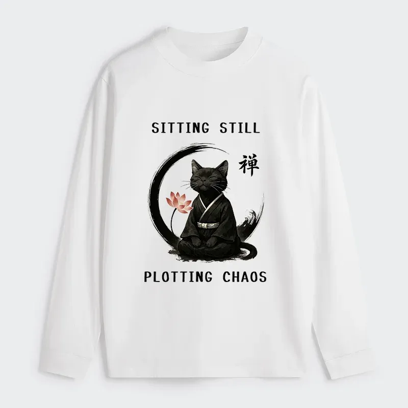 Tokyo-Tiger Sitting Still  Plotting Chaos Calming Zen Cat Funny Classic Long Sleeve T-Shirt