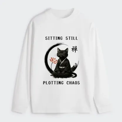 Tokyo-Tiger Sitting Still  Plotting Chaos Calming Zen Cat Funny Classic Long Sleeve T-Shirt
