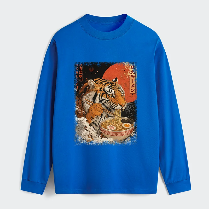 Tokyo-Tiger Ukiyoe Japan Tiger Eating Ramen Classic Long Sleeve T-Shirt