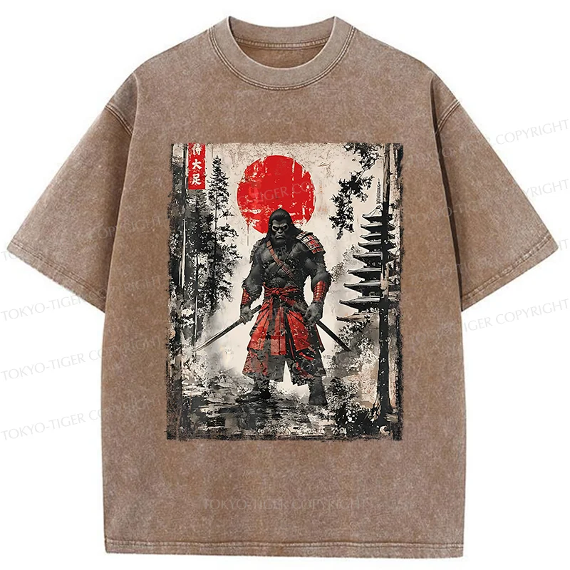 Tokyo-Tiger Bigfoot Japanese Samurai Washed T-Shirt