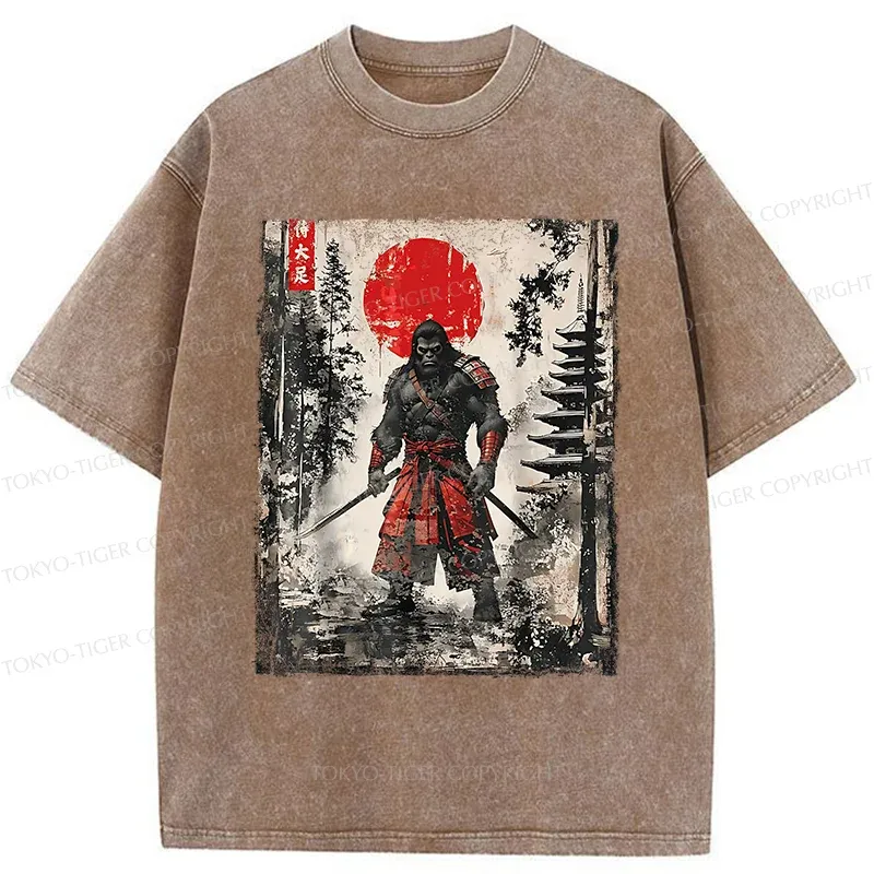 Tokyo-Tiger Bigfoot Japanese Samurai Washed T-Shirt