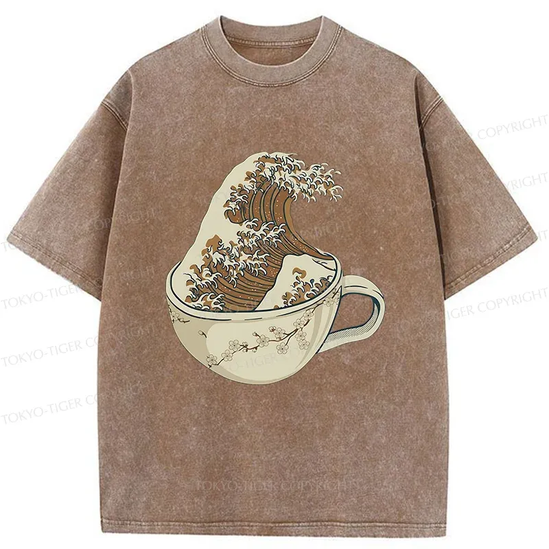 Tokyo-Tiger Waves In The Coffee Cup Washed T-Shirt