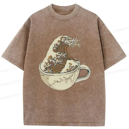Tokyo-Tiger Waves In The Coffee Cup Washed T-Shirt