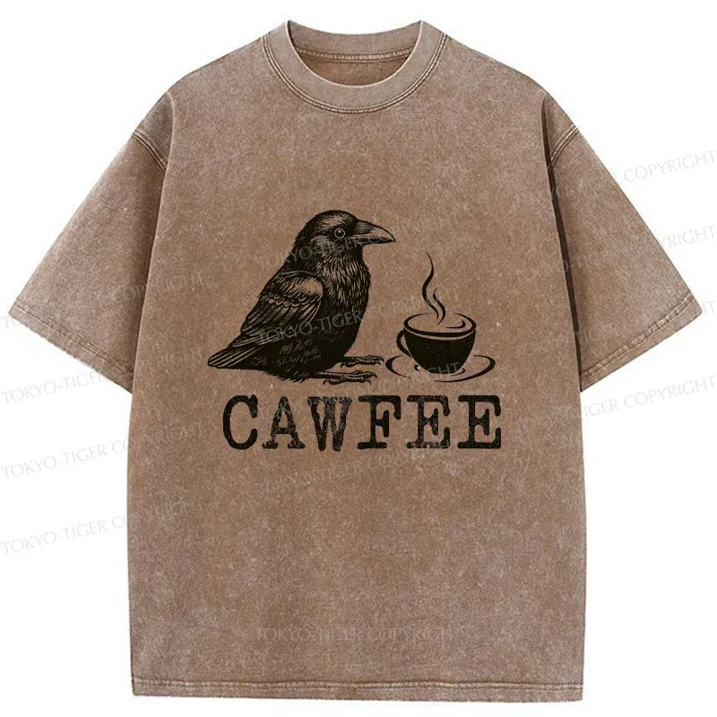 Tokyo-Tiger Cawfee Funny Washed T-Shirt