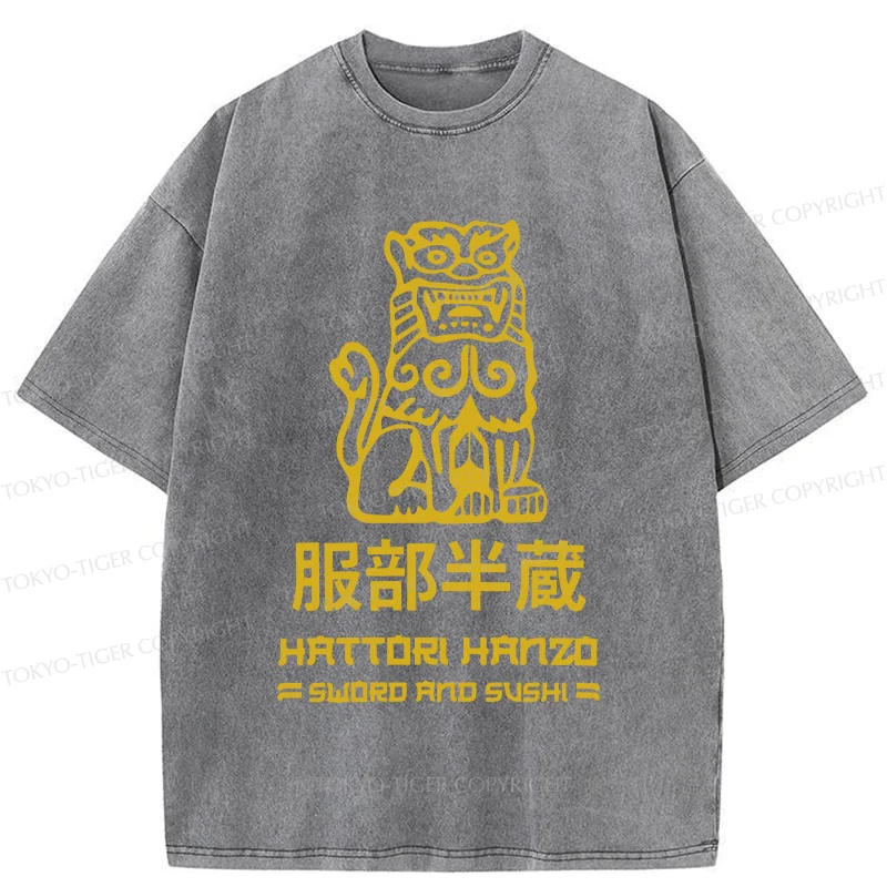 Tokyo-Tiger Hattori Hanzo Sword And Sushi Vintage Washed T-Shirt
