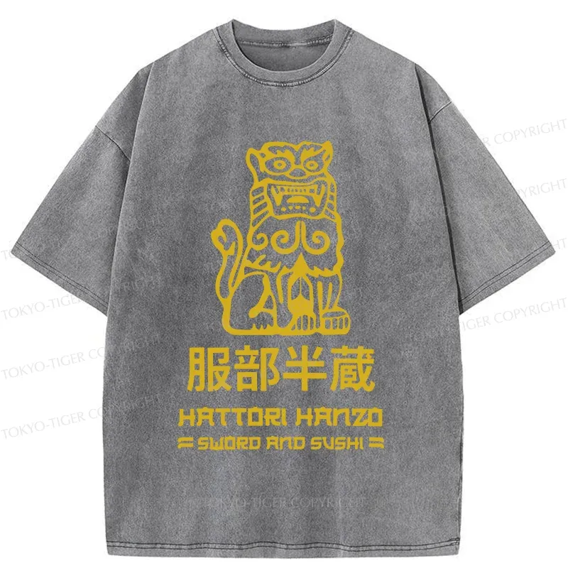 Tokyo-Tiger Hattori Hanzo Sword And Sushi Vintage Washed T-Shirt Sale