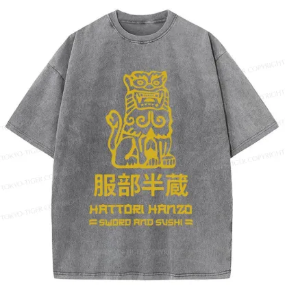 Tokyo-Tiger Hattori Hanzo Sword And Sushi Vintage Washed T-Shirt