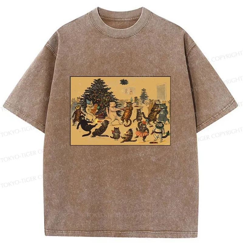 Tokyo-Tiger Christmas Cat Party Washed T-Shirt