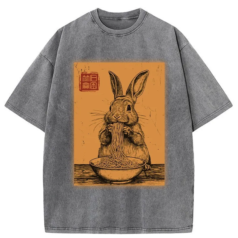 Tokyo-Tiger Ramen Lover Rabbit Washed T-Shirt