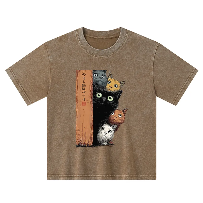Tokyo-Tiger Five Cats Are Watching You Kids Washed T-Shirt