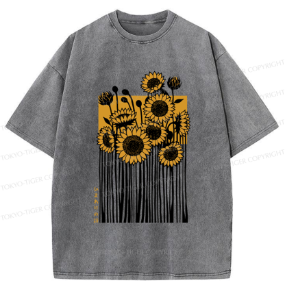 Tokyo-Tiger The Poem of Sunflowers Washed T-Shirt