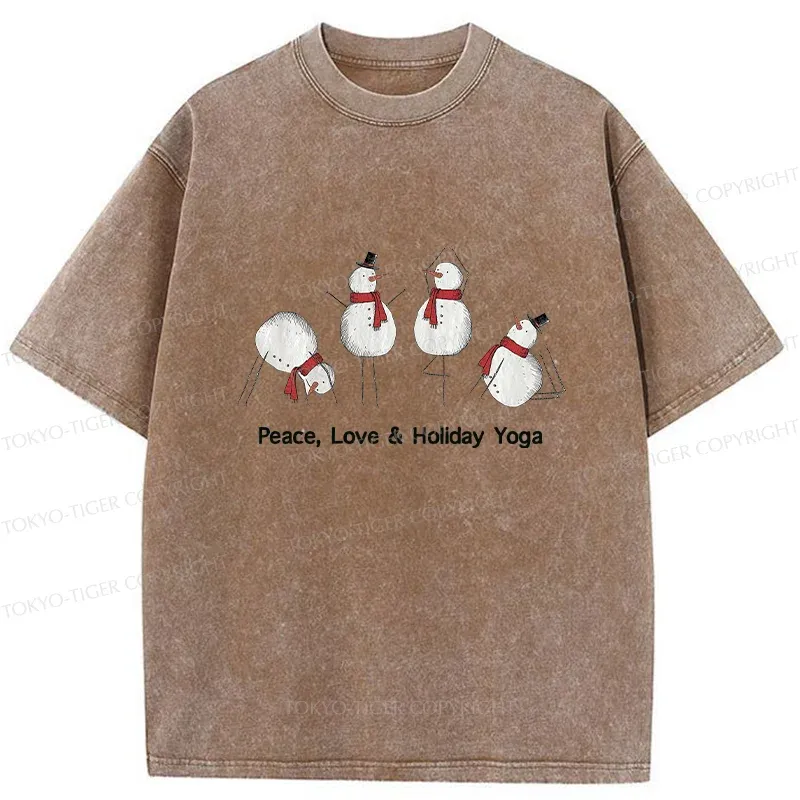 Tokyo-Tiger Snowmen Doing Yoga Washed T-Shirt
