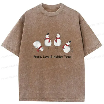 Tokyo-Tiger Snowmen Doing Yoga Washed T-Shirt