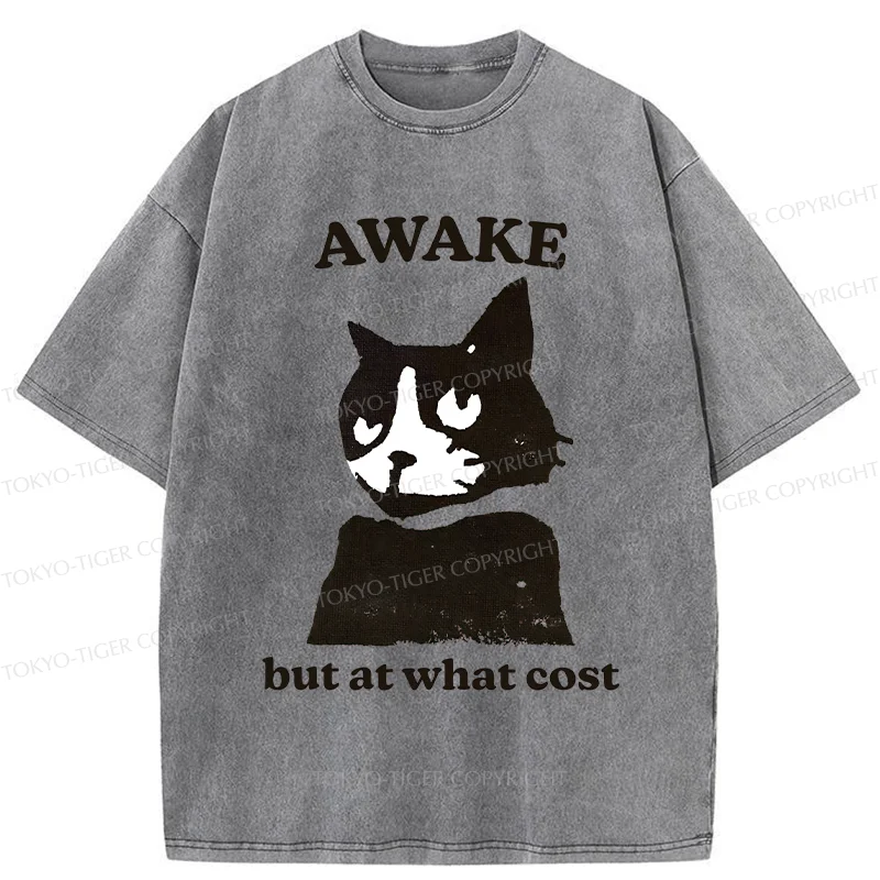 Tokyo-Tiger Awake But At What Cost Cat Washed T-Shirt