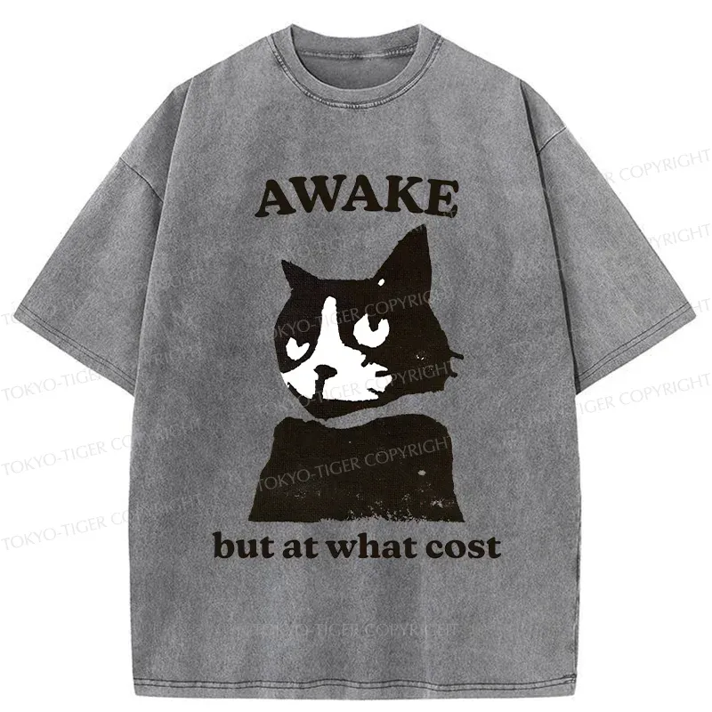Tokyo-Tiger Awake But At What Cost Cat Washed T-Shirt
