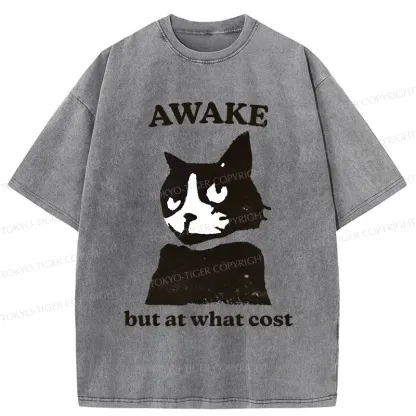 Tokyo-Tiger Awake But At What Cost Cat Washed T-Shirt